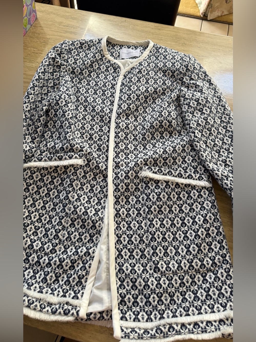 Navy and white lined Carolina Belle long blazer size 10